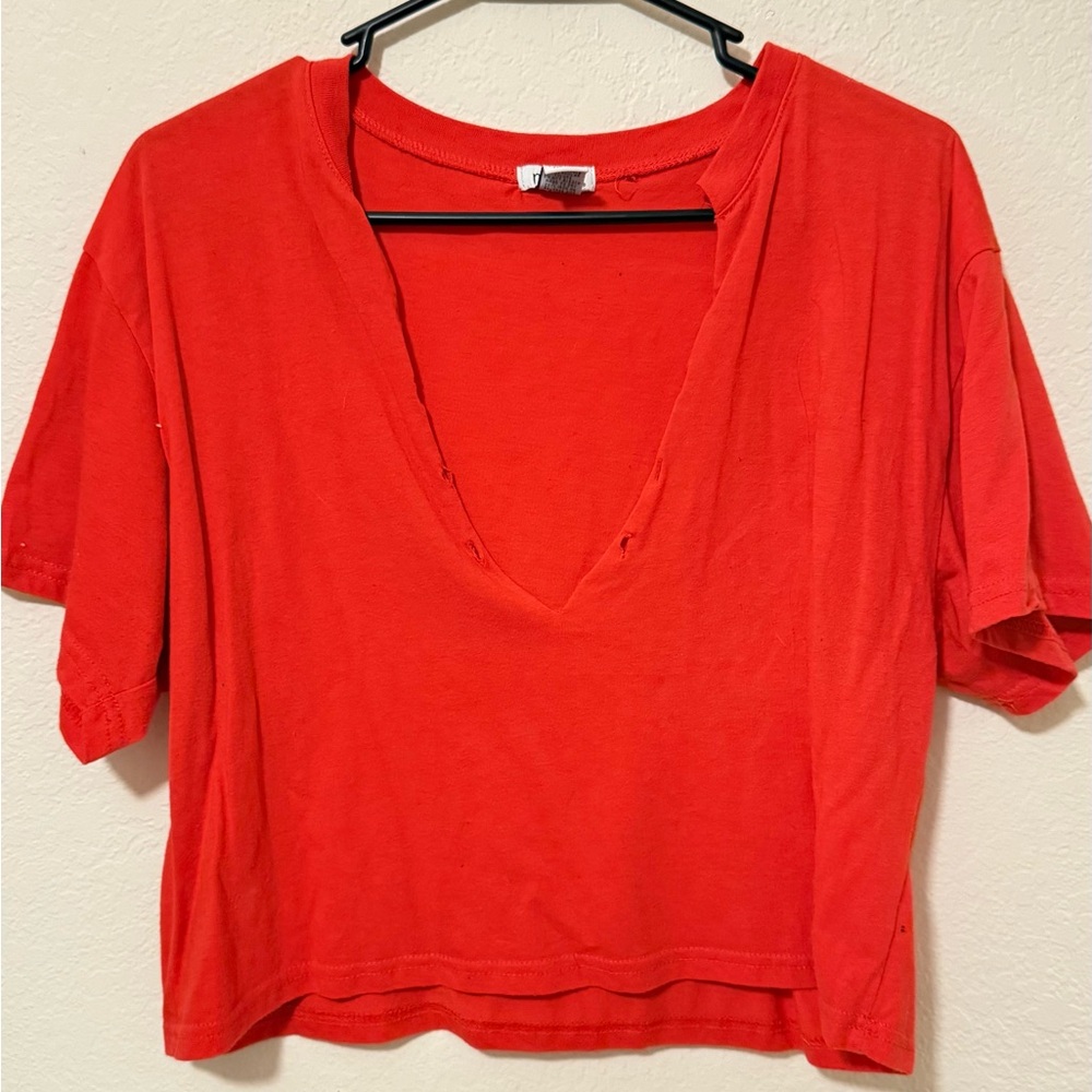 Red V-Neck Women's Top